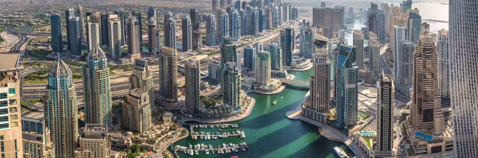 Dubai skyline at sunset